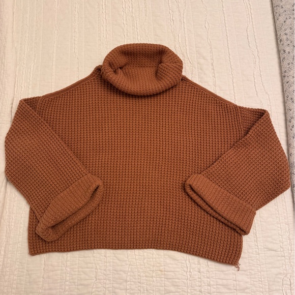Free People Chunky Knit Mock Neck Turtleneck Funnel Neck Sweater Brown - Picture 4 of 8
